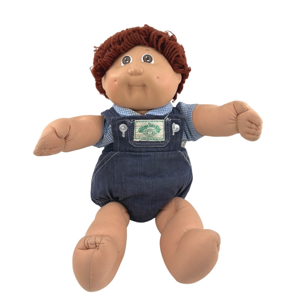 Vtg 1983 Cabbage Patch Kid Boy Doll Green Signature Hair Head Mold 86 Overalls